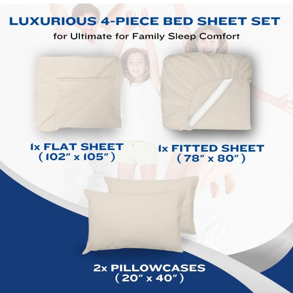 DREAMCARE Queen Cooling Sheet Set 4 pcs Hotel Luxury Microfiber Ivory - Picture 6 of 8